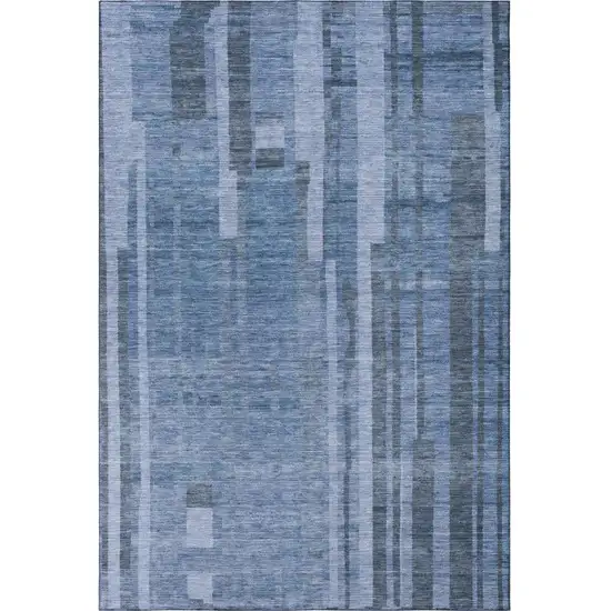 Navy Blue And Denim Blue Striped Washable Area Rug With UV Protection Photo 3