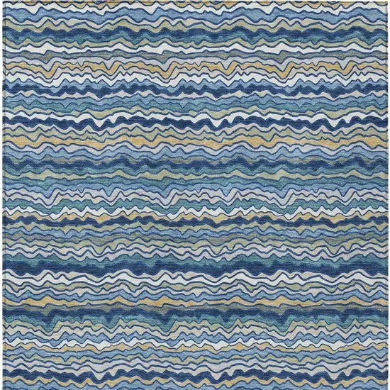Navy Blue And Denim Blue Striped Washable Indoor Outdoor Area Rug Photo 3