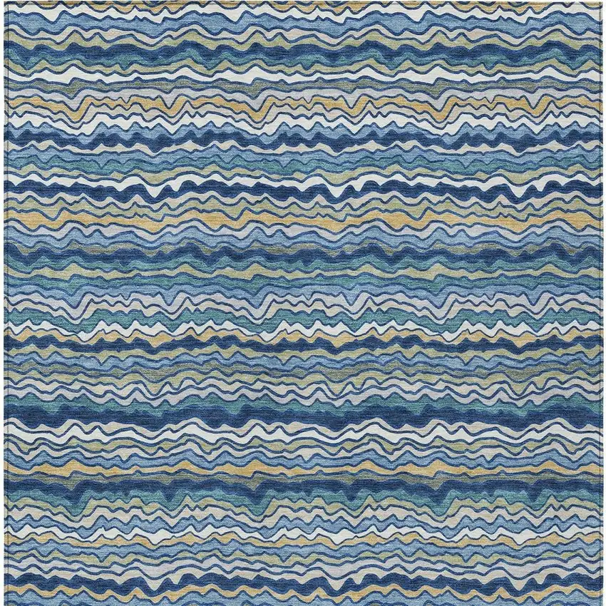 Navy Blue And Denim Blue Striped Washable Indoor Outdoor Area Rug Photo 3