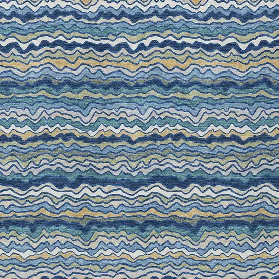 Navy Blue And Denim Blue Striped Washable Indoor Outdoor Area Rug Photo 2