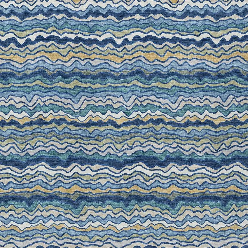 Navy Blue And Denim Blue Striped Washable Indoor Outdoor Area Rug Photo 2
