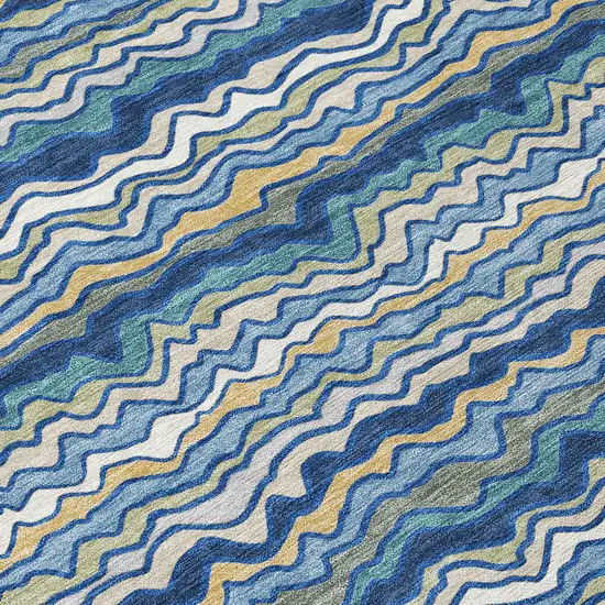 Navy Blue And Denim Blue Striped Washable Indoor Outdoor Area Rug Photo 9