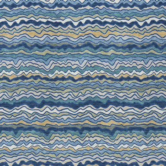 Navy Blue And Denim Blue Striped Washable Indoor Outdoor Area Rug Photo 2