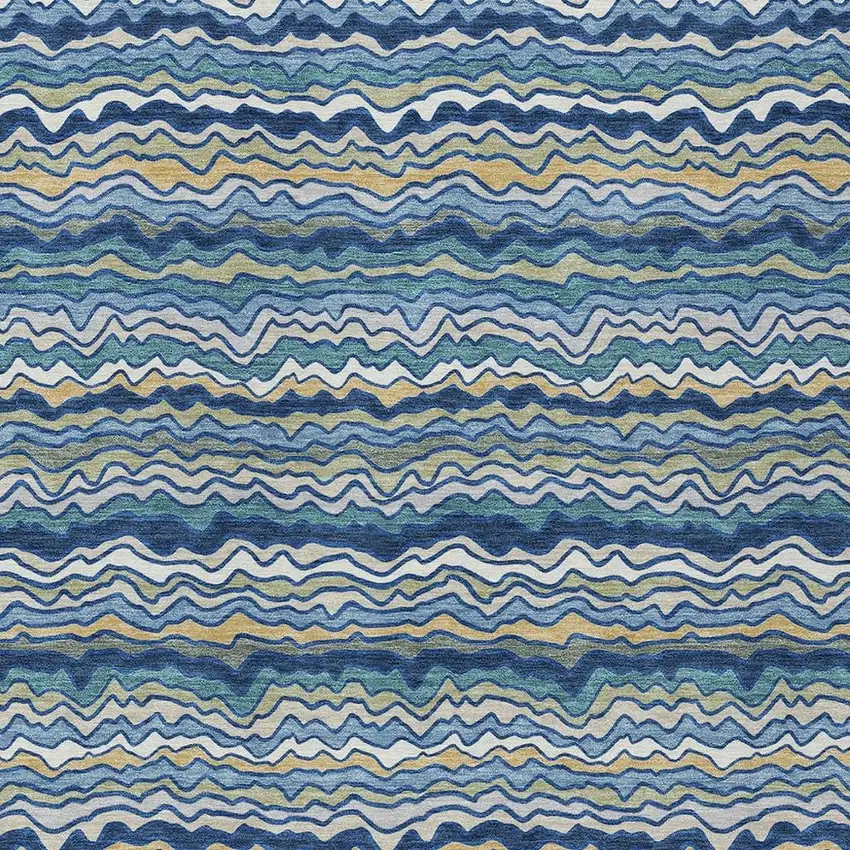 Navy Blue And Denim Blue Striped Washable Indoor Outdoor Area Rug Photo 2