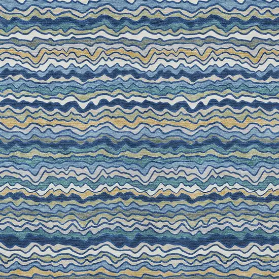 Navy Blue And Denim Blue Striped Washable Indoor Outdoor Area Rug Photo 2