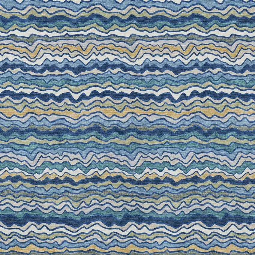 Navy Blue And Denim Blue Striped Washable Indoor Outdoor Area Rug Photo 2