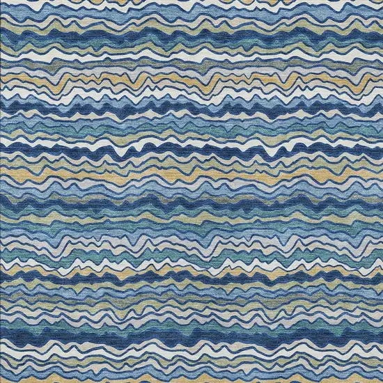 Navy Blue And Denim Blue Striped Washable Indoor Outdoor Area Rug Photo 2