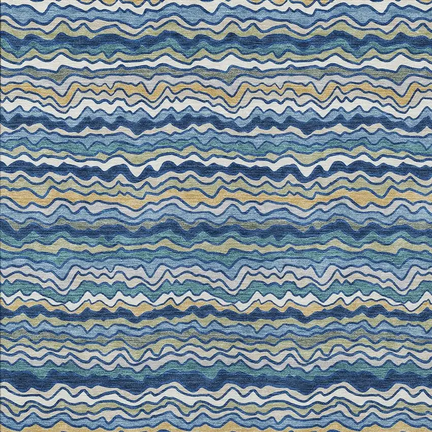 Navy Blue And Denim Blue Striped Washable Indoor Outdoor Area Rug Photo 2