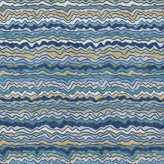 Navy Blue And Denim Blue Striped Washable Indoor Outdoor Area Rug Photo 2