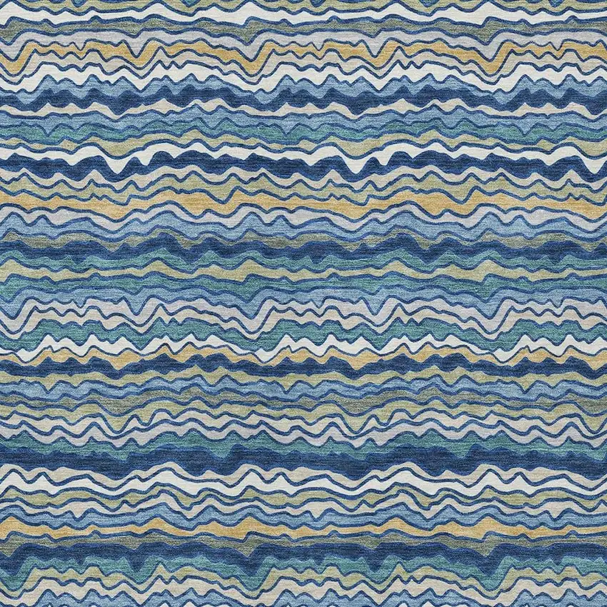Navy Blue And Denim Blue Striped Washable Indoor Outdoor Area Rug Photo 2