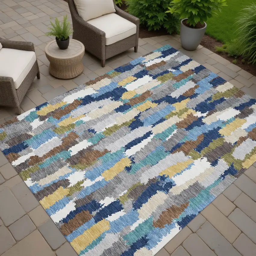 Navy Blue And Denim Blue Striped Washable Indoor Outdoor Area Rug Photo 7