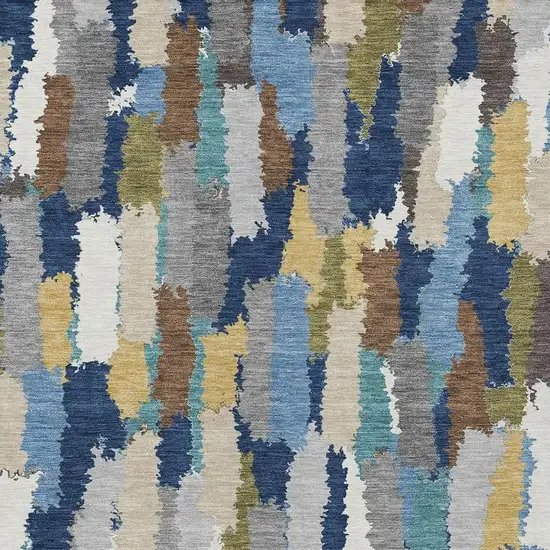 Navy Blue And Denim Blue Striped Washable Indoor Outdoor Area Rug Photo 2