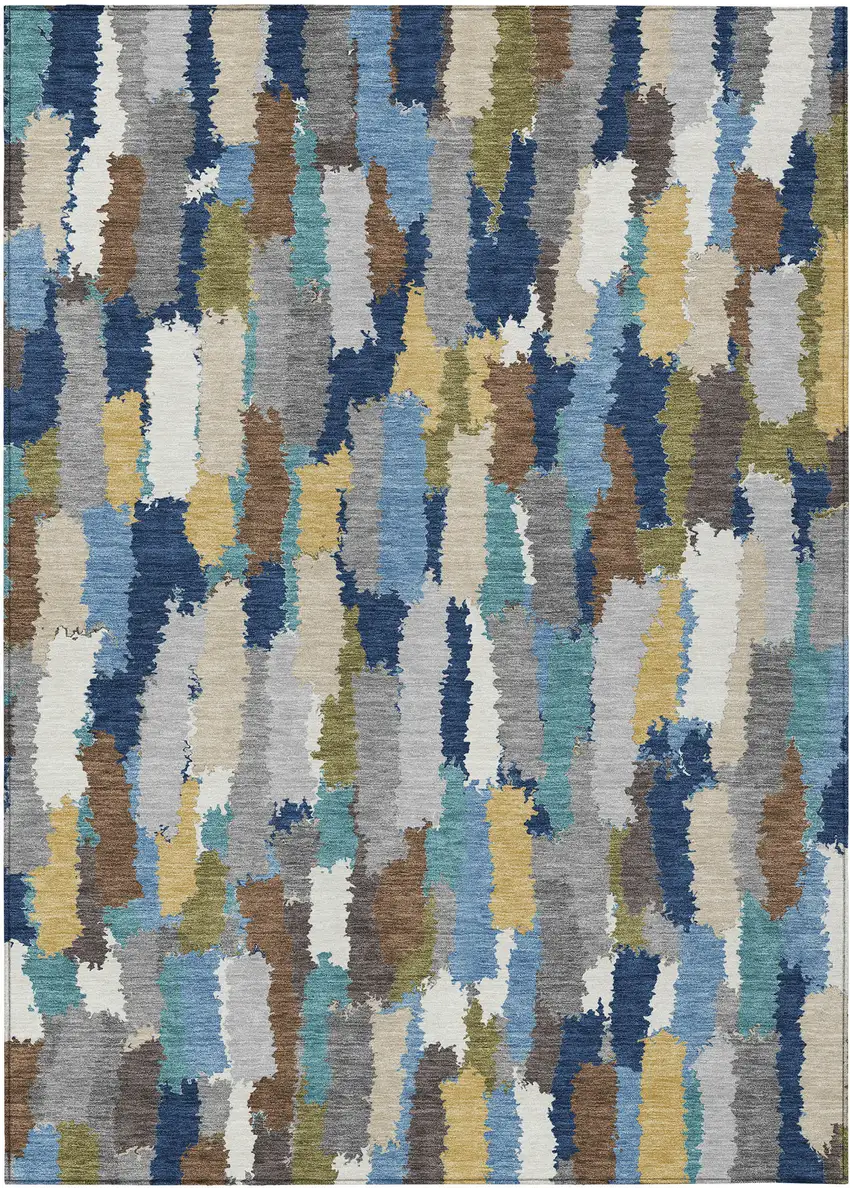 Navy Blue And Denim Blue Striped Washable Indoor Outdoor Area Rug Photo 1