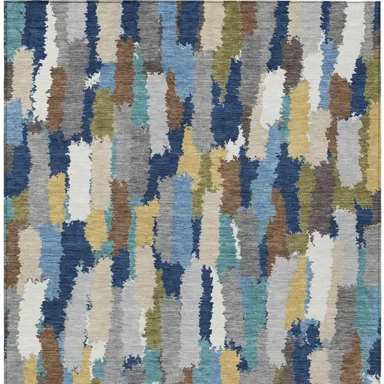 Navy Blue And Denim Blue Striped Washable Indoor Outdoor Area Rug Photo 3