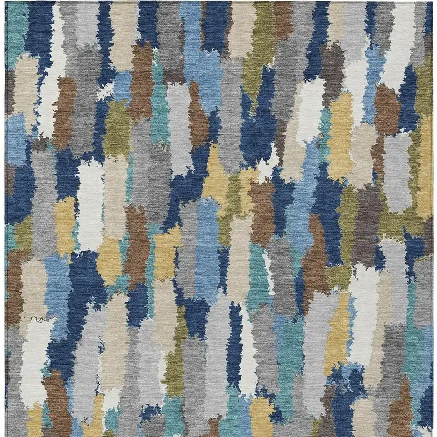 Navy Blue And Denim Blue Striped Washable Indoor Outdoor Area Rug Photo 3