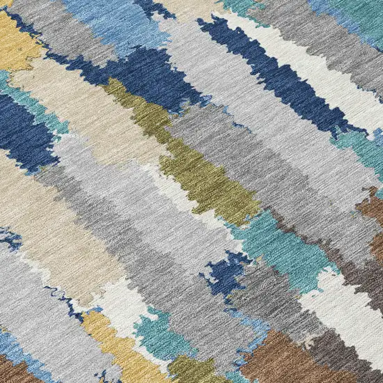 Navy Blue And Denim Blue Striped Washable Indoor Outdoor Area Rug Photo 9