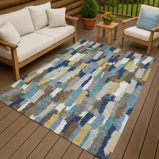 Navy Blue And Denim Blue Striped Washable Indoor Outdoor Area Rug Photo 4
