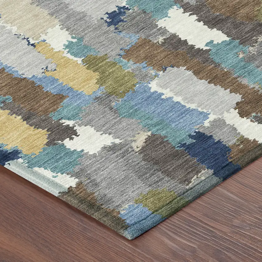 Navy Blue And Denim Blue Striped Washable Indoor Outdoor Area Rug Photo 8