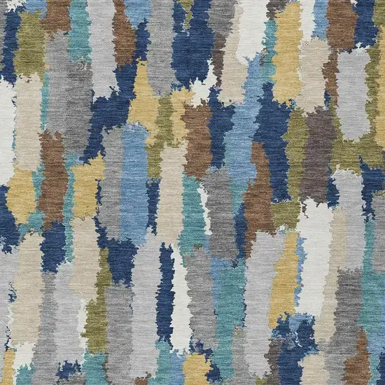 Navy Blue And Denim Blue Striped Washable Indoor Outdoor Area Rug Photo 2