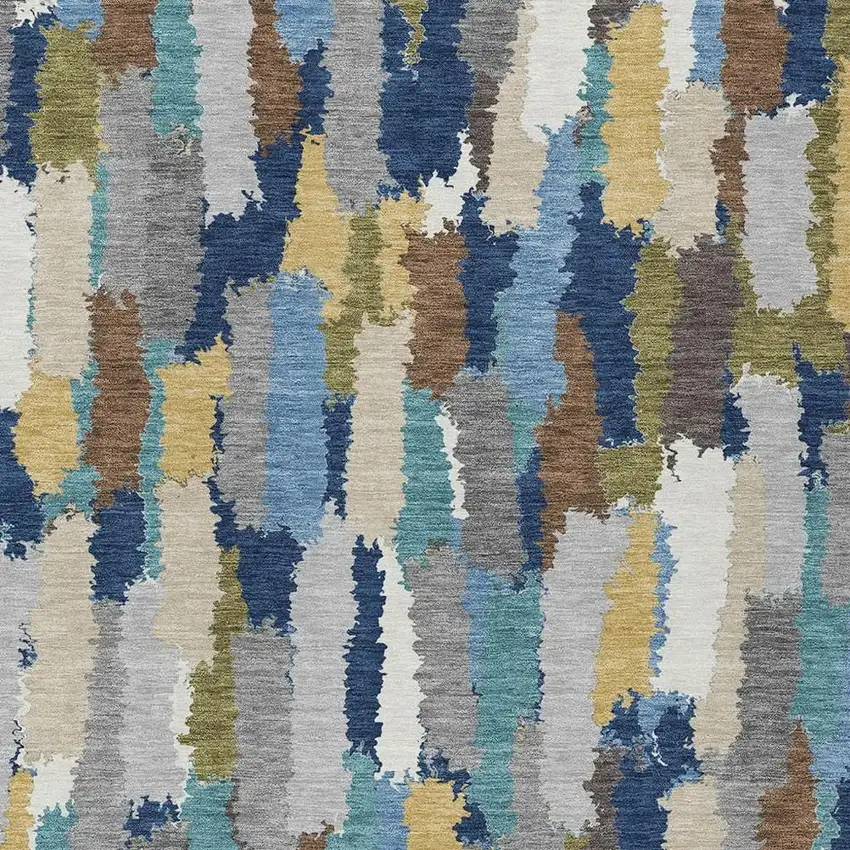 Navy Blue And Denim Blue Striped Washable Indoor Outdoor Area Rug Photo 2