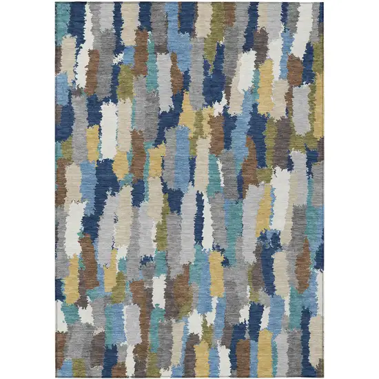 Navy Blue And Denim Blue Striped Washable Indoor Outdoor Area Rug Photo 1
