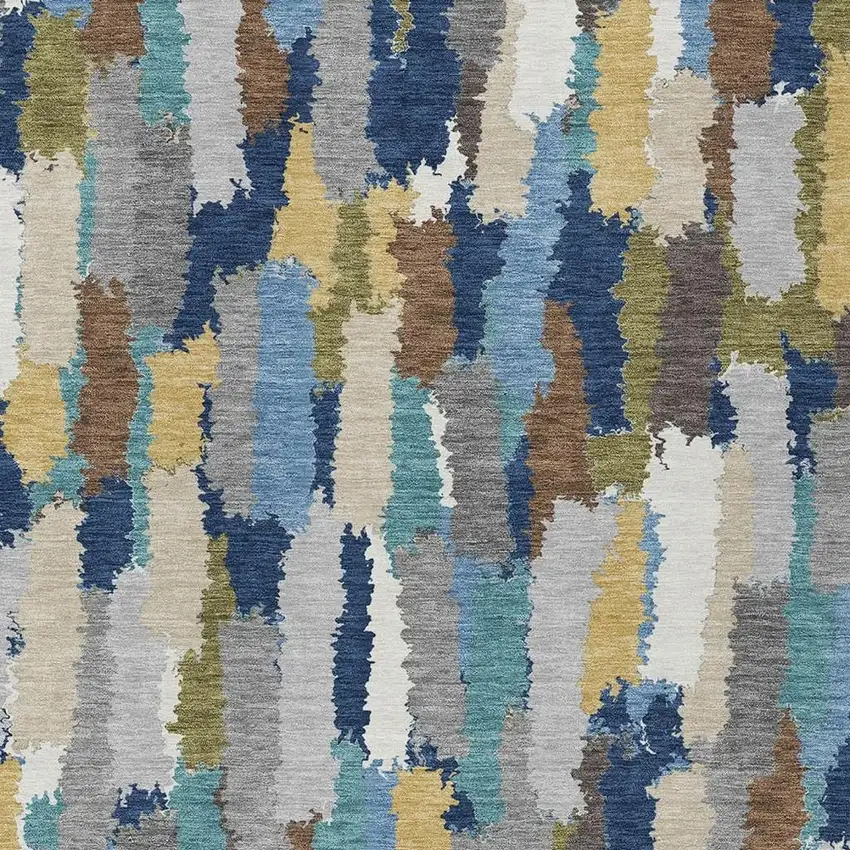 Navy Blue And Denim Blue Striped Washable Indoor Outdoor Area Rug Photo 2