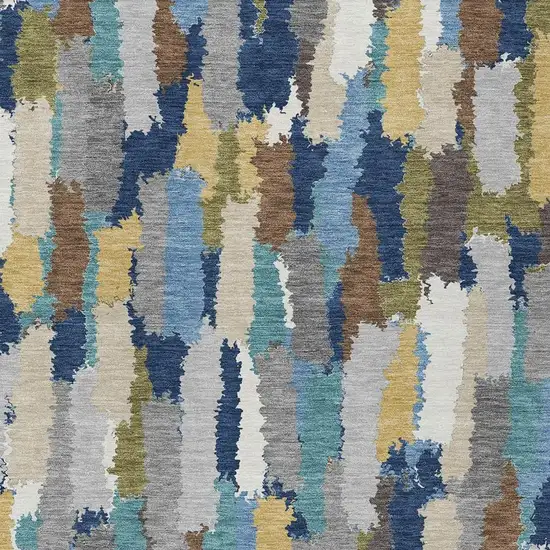 Navy Blue And Denim Blue Striped Washable Indoor Outdoor Area Rug Photo 2