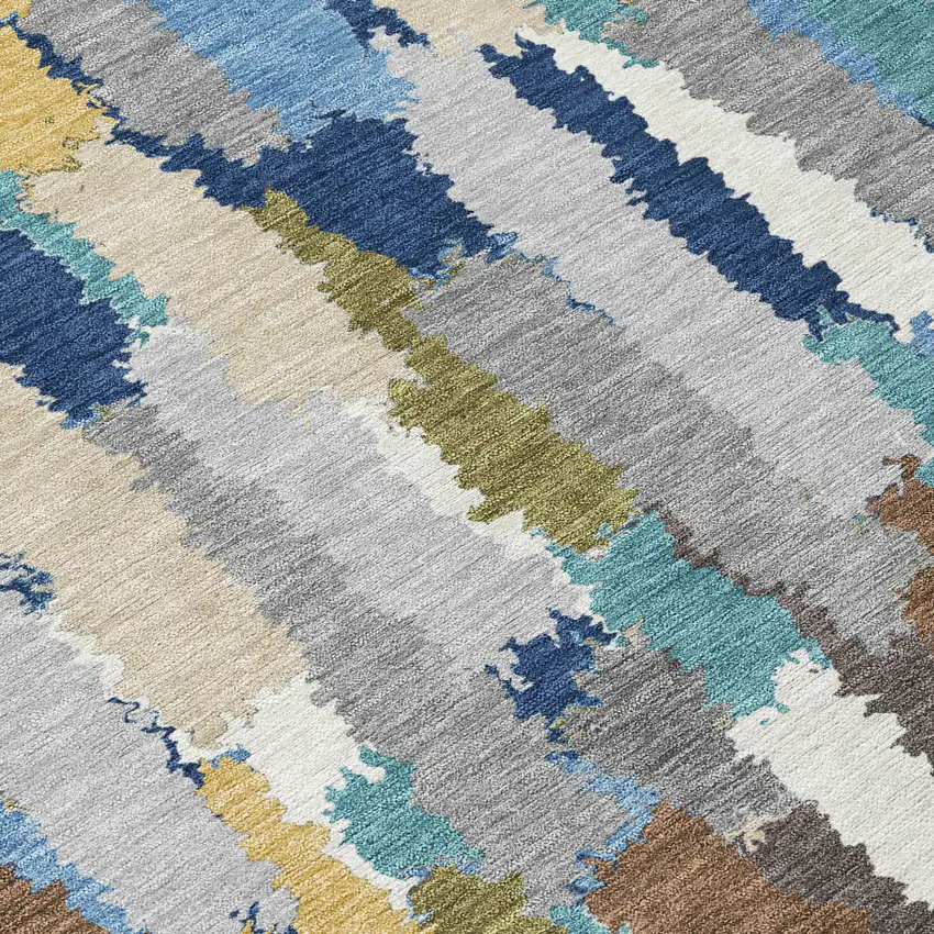 Navy Blue And Denim Blue Striped Washable Indoor Outdoor Area Rug Photo 9