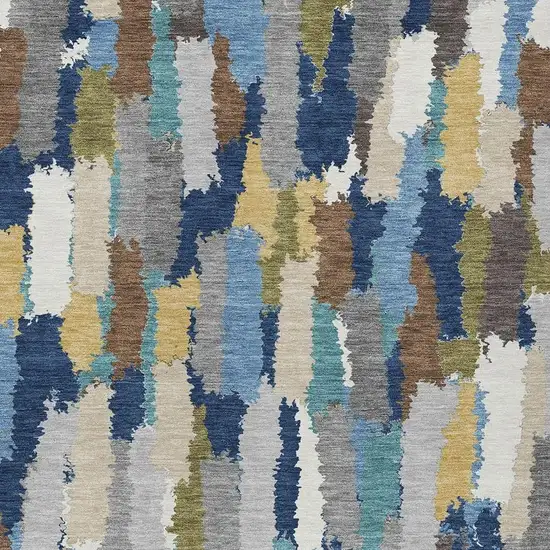 Navy Blue And Denim Blue Striped Washable Indoor Outdoor Area Rug Photo 2
