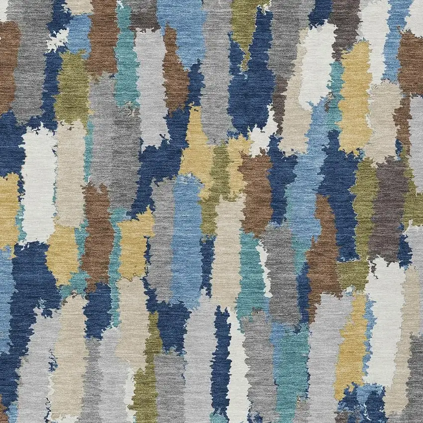 Navy Blue And Denim Blue Striped Washable Indoor Outdoor Area Rug Photo 2