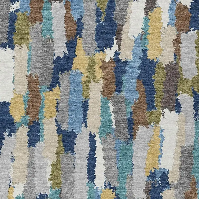 Navy Blue And Denim Blue Striped Washable Indoor Outdoor Area Rug Photo 2