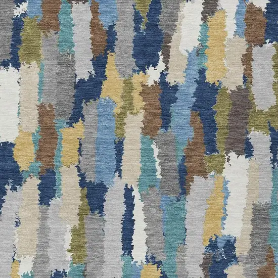 Navy Blue And Denim Blue Striped Washable Indoor Outdoor Area Rug Photo 2