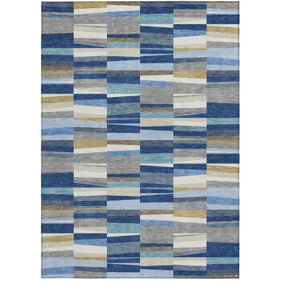 Navy Blue And Denim Blue Striped Washable Indoor Outdoor Area Rug Photo 3