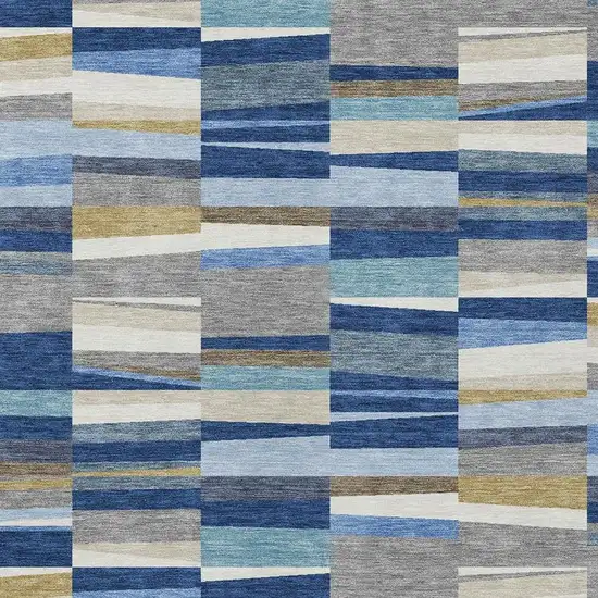 Navy Blue And Denim Blue Striped Washable Indoor Outdoor Area Rug Photo 2