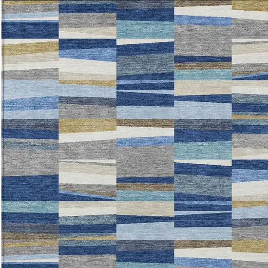 Navy Blue And Denim Blue Striped Washable Indoor Outdoor Area Rug Photo 2