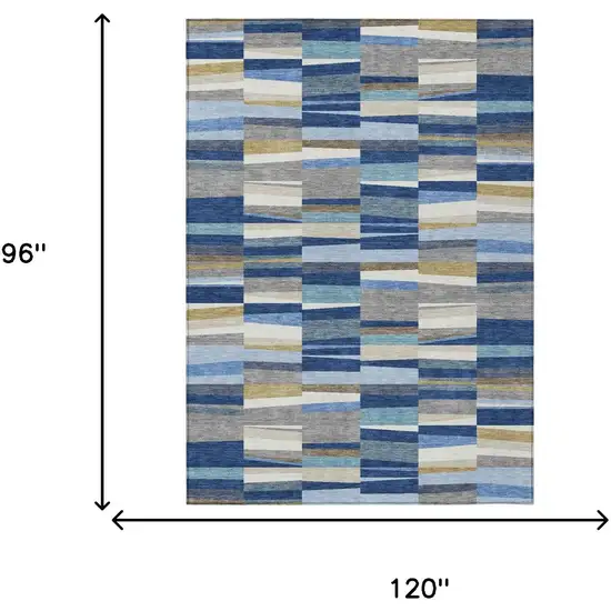 Navy Blue And Denim Blue Striped Washable Indoor Outdoor Area Rug Photo 6