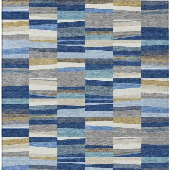 Navy Blue And Denim Blue Striped Washable Indoor Outdoor Area Rug Photo 3