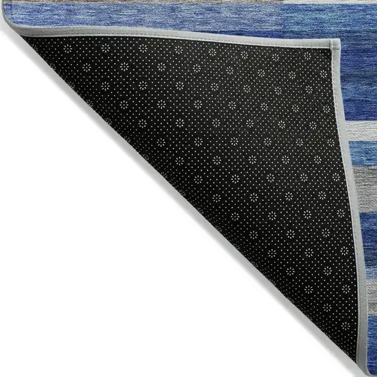 Navy Blue And Denim Blue Striped Washable Indoor Outdoor Area Rug Photo 3