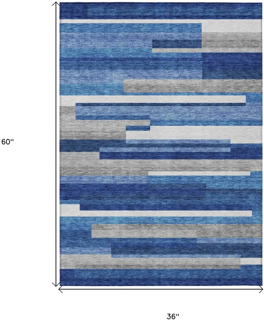 Navy Blue And Denim Blue Striped Washable Indoor Outdoor Area Rug Photo 7
