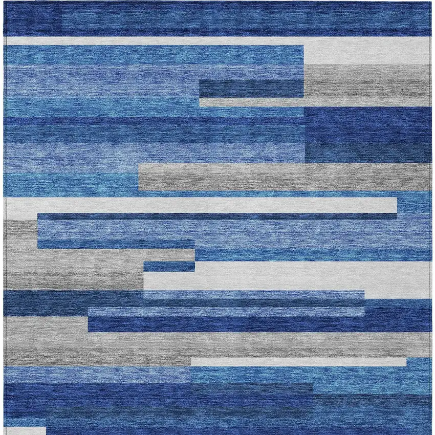 Navy Blue And Denim Blue Striped Washable Indoor Outdoor Area Rug Photo 6