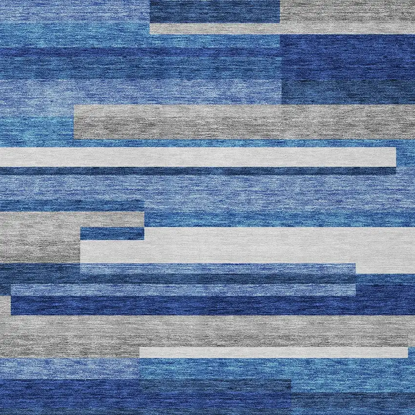 Navy Blue And Denim Blue Striped Washable Indoor Outdoor Area Rug Photo 5