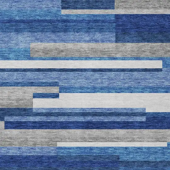 Navy Blue And Denim Blue Striped Washable Indoor Outdoor Area Rug Photo 5