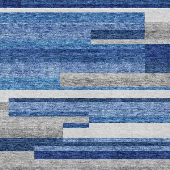 Navy Blue And Denim Blue Striped Washable Indoor Outdoor Area Rug Photo 4