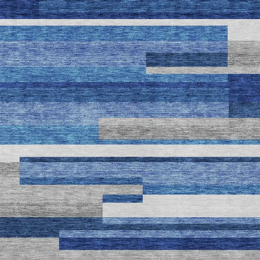 Navy Blue And Denim Blue Striped Washable Indoor Outdoor Area Rug Photo 4