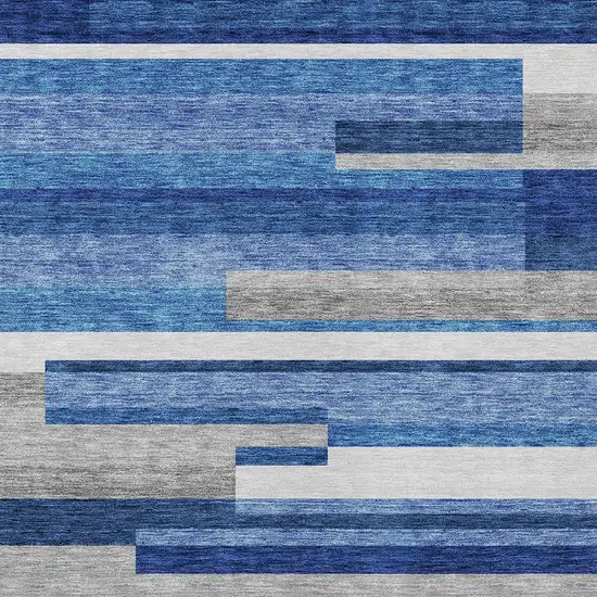 Navy Blue And Denim Blue Striped Washable Indoor Outdoor Area Rug Photo 4