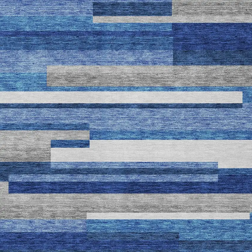 Navy Blue And Denim Blue Striped Washable Indoor Outdoor Area Rug Photo 6