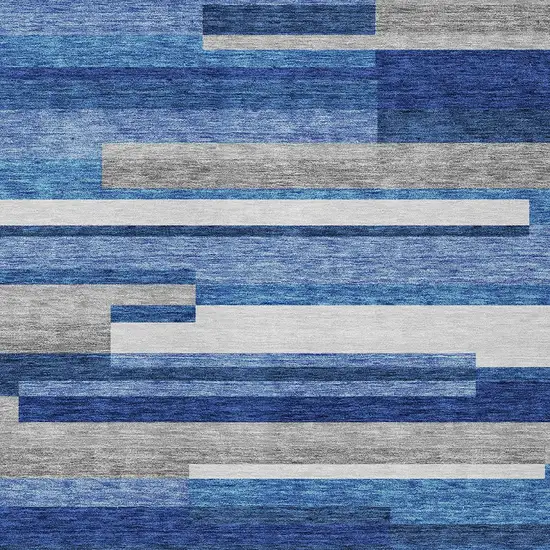 Navy Blue And Denim Blue Striped Washable Indoor Outdoor Area Rug Photo 6