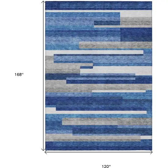 Navy Blue And Denim Blue Striped Washable Indoor Outdoor Area Rug Photo 9
