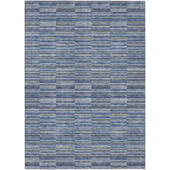 Navy Blue And Denim Blue Striped Washable Indoor Outdoor Area Rug Photo 2