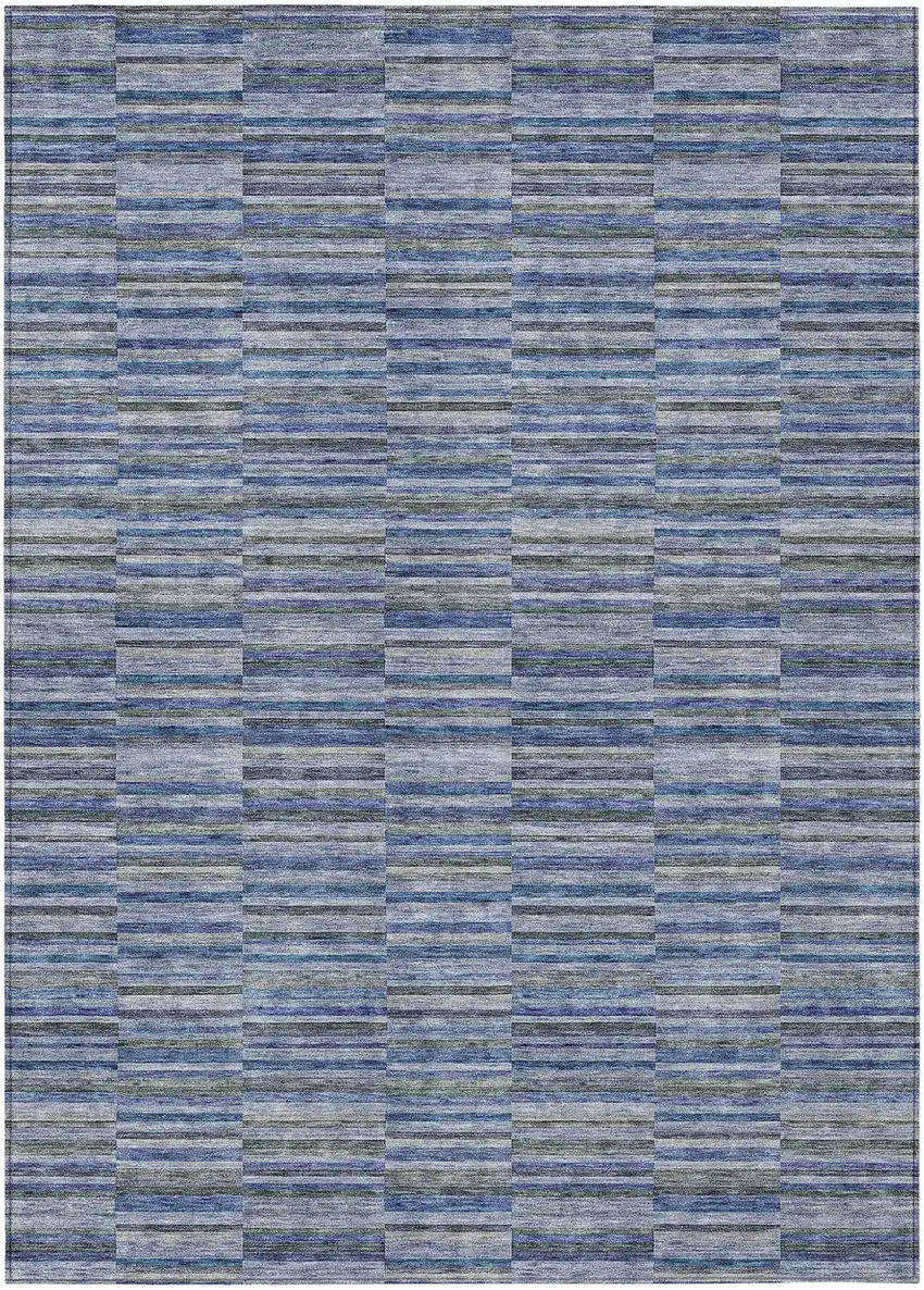 Navy Blue And Denim Blue Striped Washable Indoor Outdoor Area Rug Photo 2